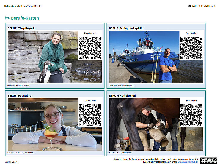 Screenshot: Berufe-Karten
